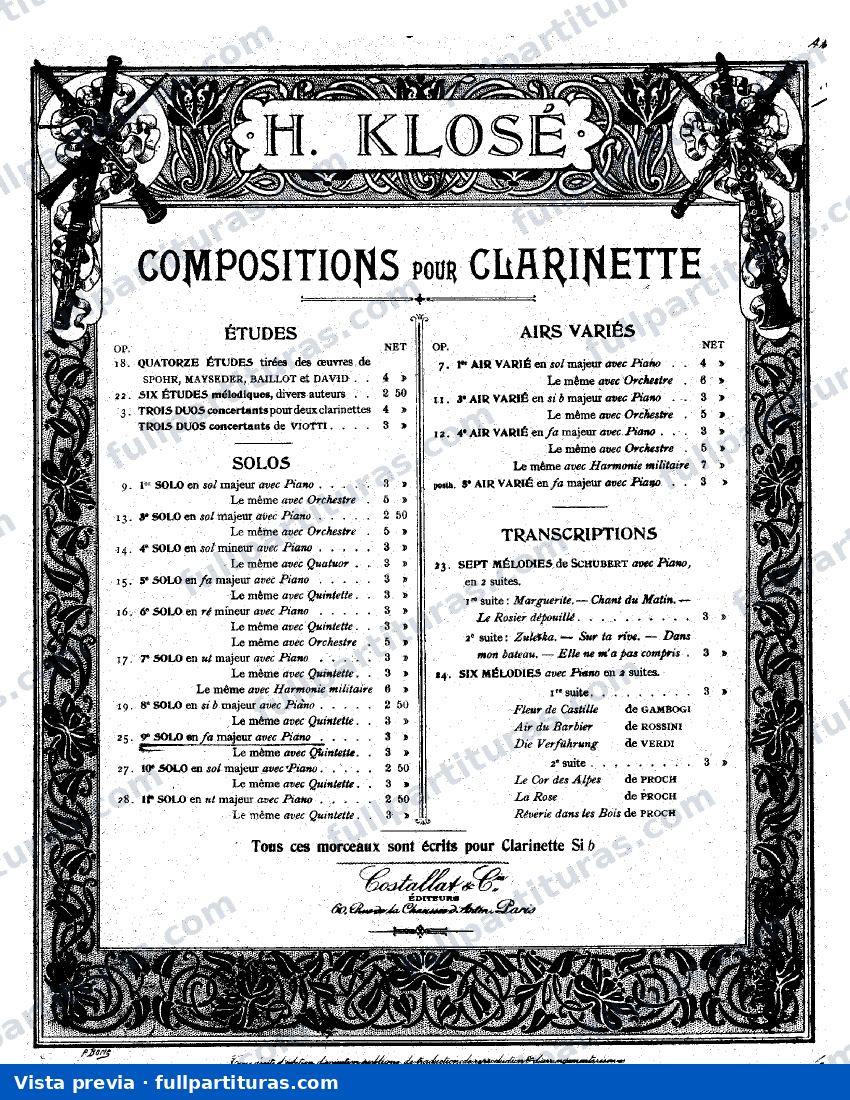 Solo No.9 for Clarinet and Piano, Op.25 — vista previa