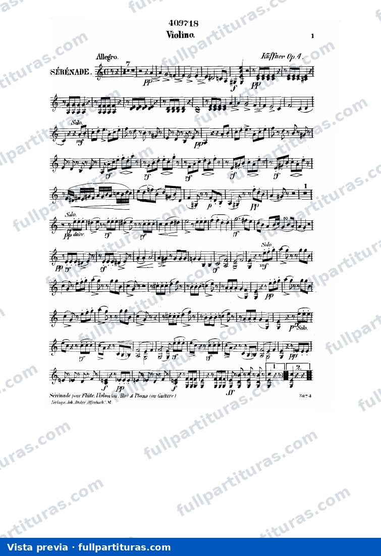 Serenade for Flute, Violin and Piano, Op.4: Violín — preview