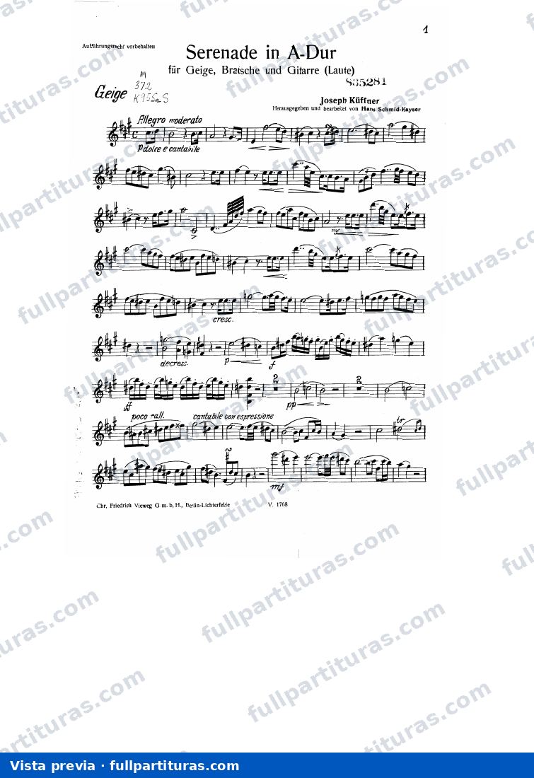 Serenade for Violin, Viola and Guitar, Op.214: Violín — preview