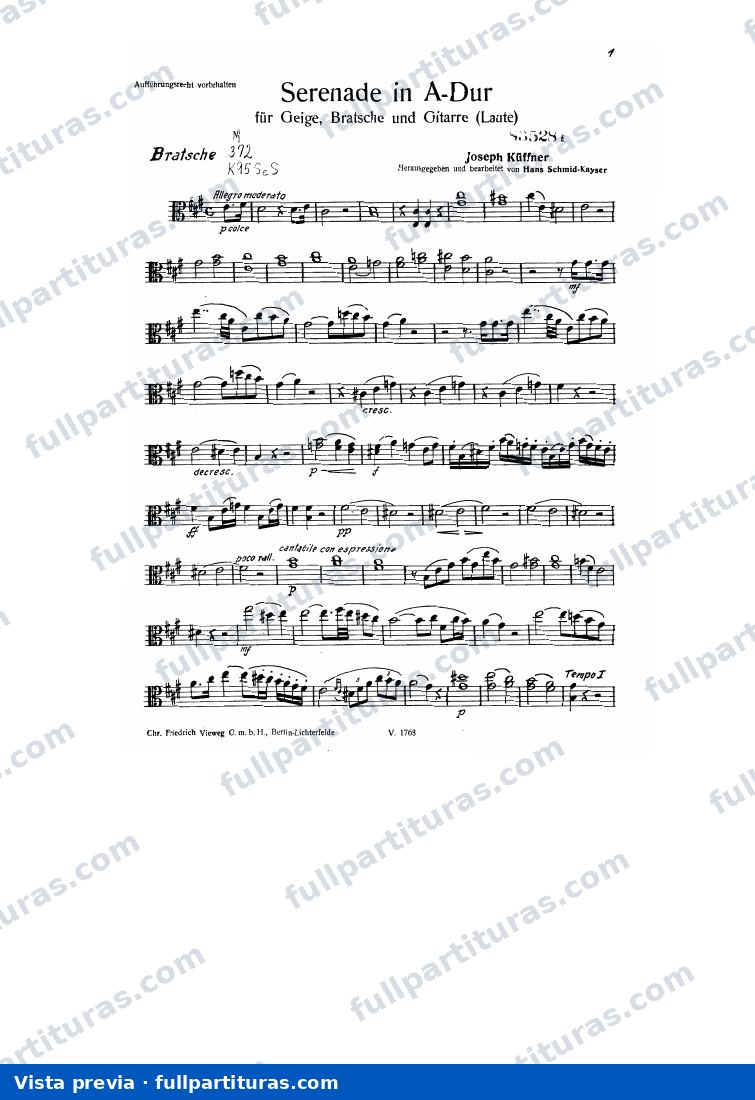 Serenade for Violin, Viola and Guitar, Op.214: Viola — preview