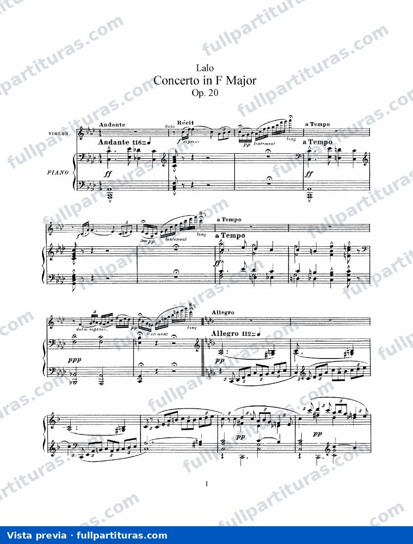 Concierto para violin en Fa M Op .20 — preview