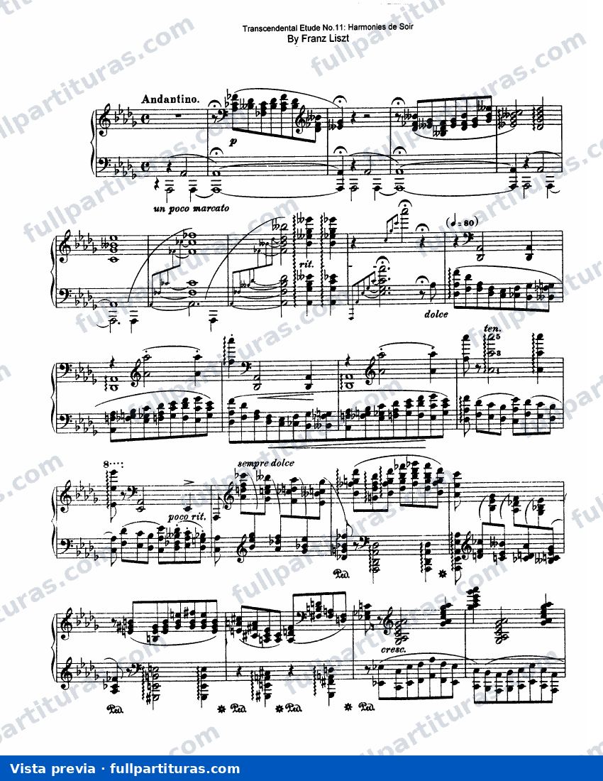 Etudes d'execution transcendante No 11 (Harmonies de Soir ) — preview