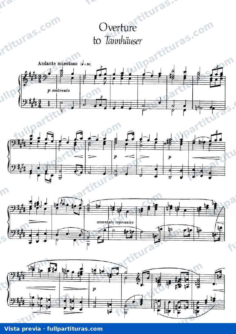 Transcripciones de Óperas: Overtura to Wagner's "Tannhauser," — preview