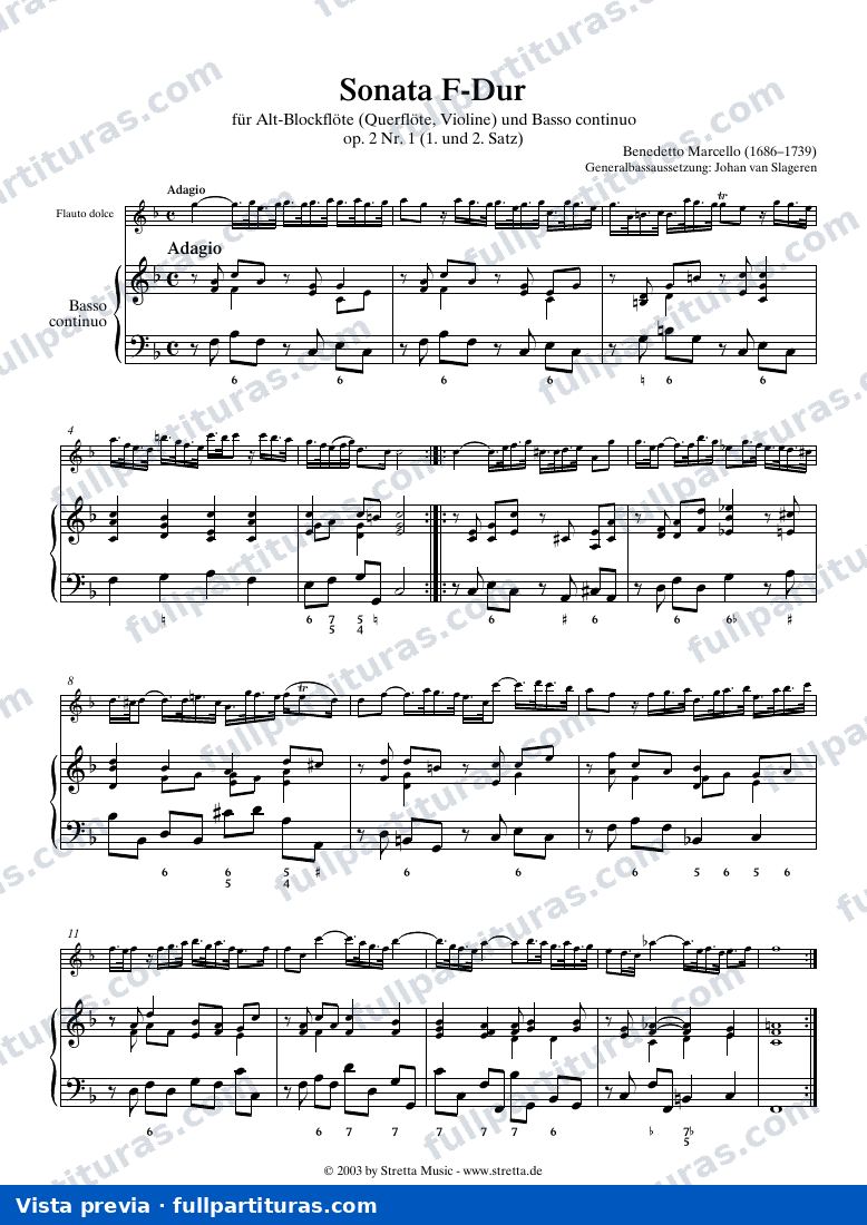 Sonata para Flauta de pico y Bajo Continuo Op. 2 Nº 1 — vista previa