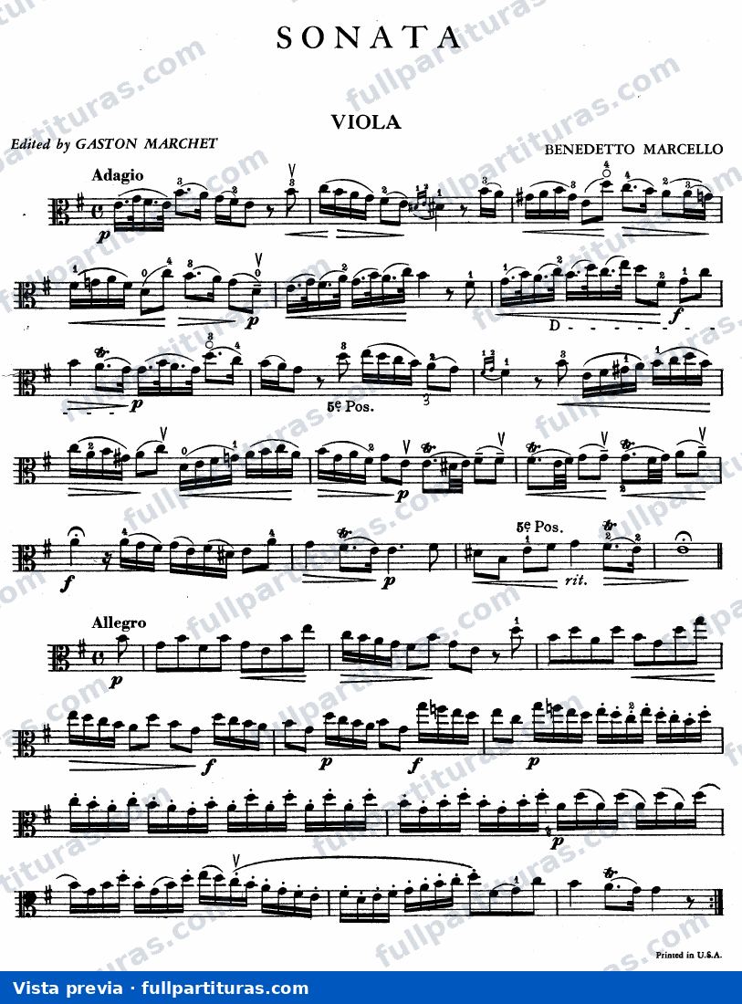 Sonata en Mi m para Viola y Teclado — vista previa
