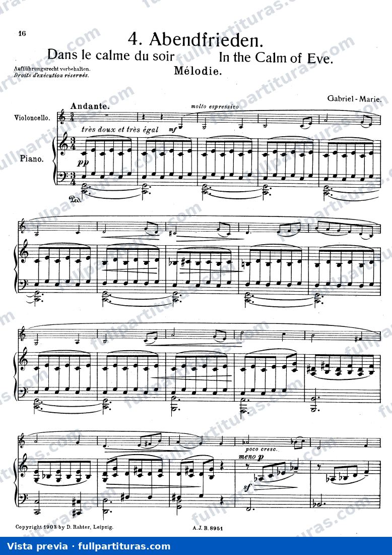 Abendfrieden for Cello and Piano — preview