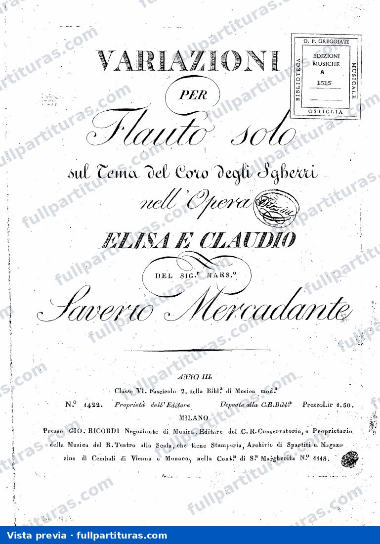 Variazioni sul tema del coro degli sgherri nell'opera 'Elisa e Claudio' — Vorschau