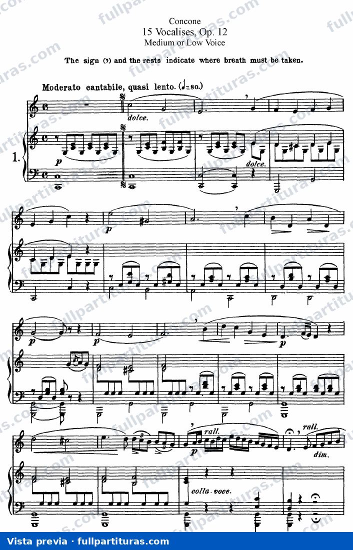 Concone: 15 Vocalizzi Per Voci Medie O Basse Op 12 — preview