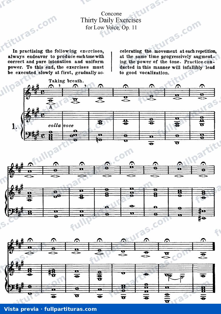 Concone: 30 Esercizi Giornalieri Op 11 (Voce Grave) — preview
