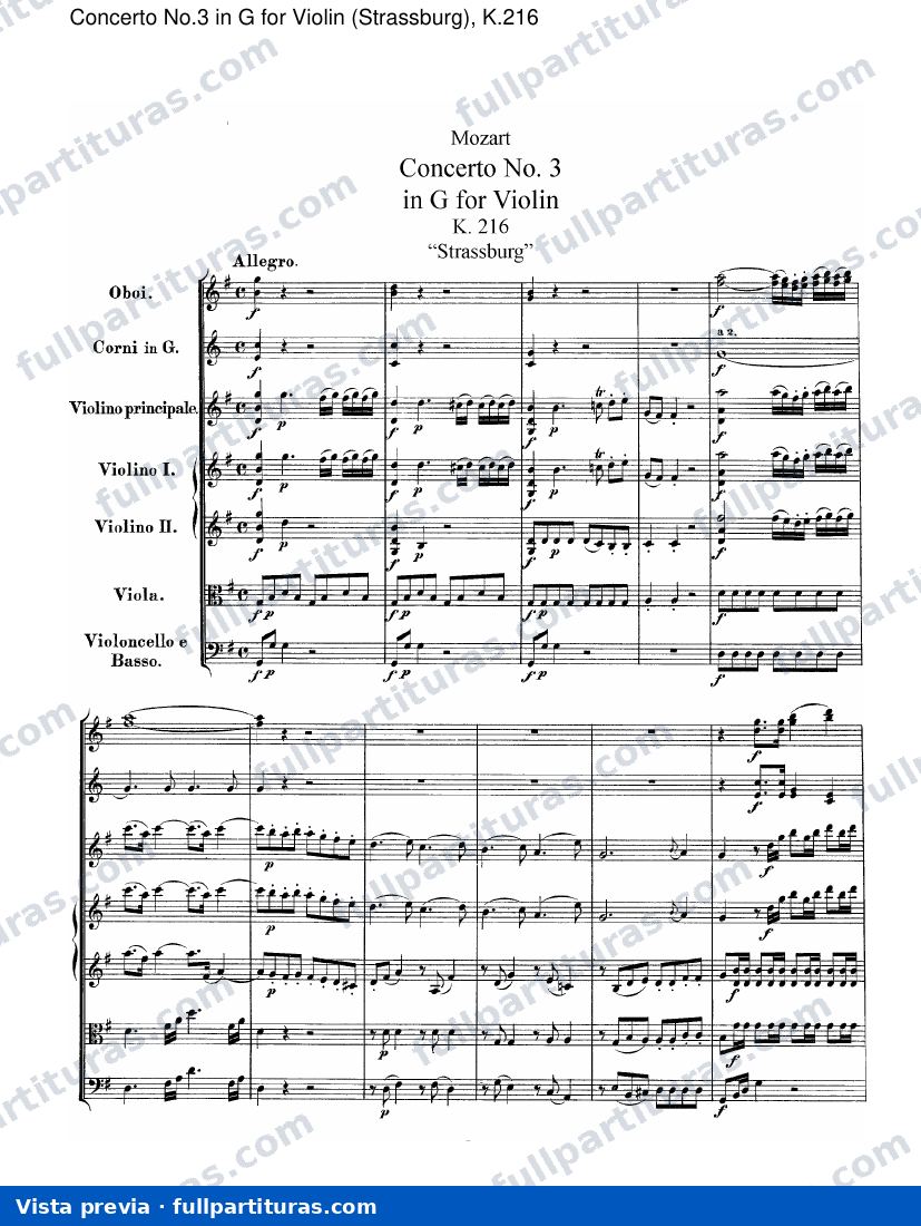 Concierto No.3 en G para Violín (Strassburg)Kv.216 — preview