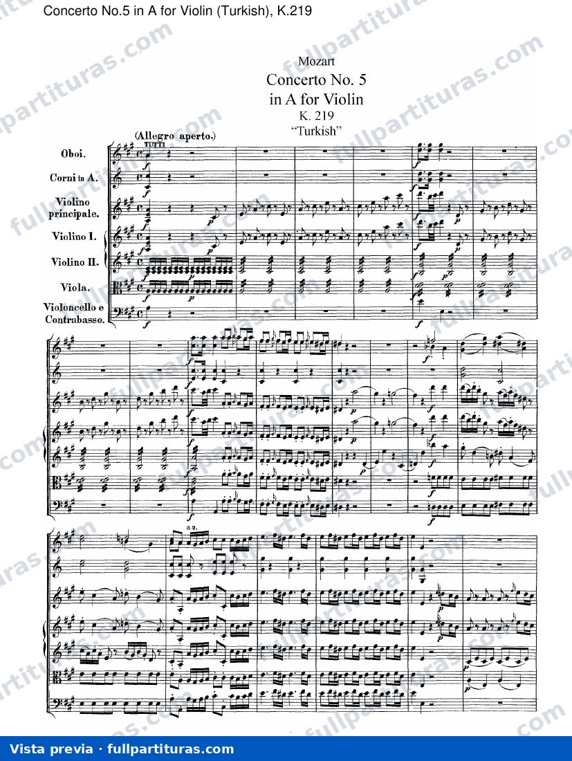 Concierto No.5 en A para Violín (Turco), Kv.219 — preview