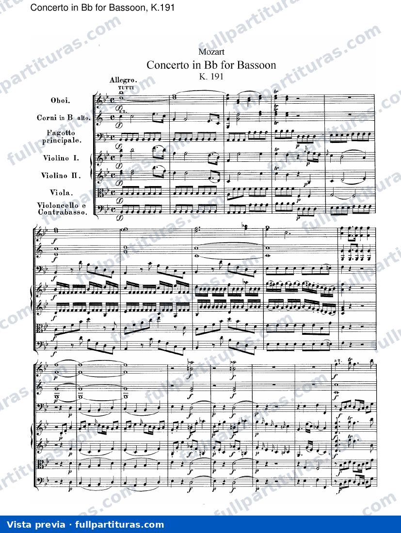 Para instrumentos de vientos: Concierto en Bb para Bassoon, Kv.191 — preview