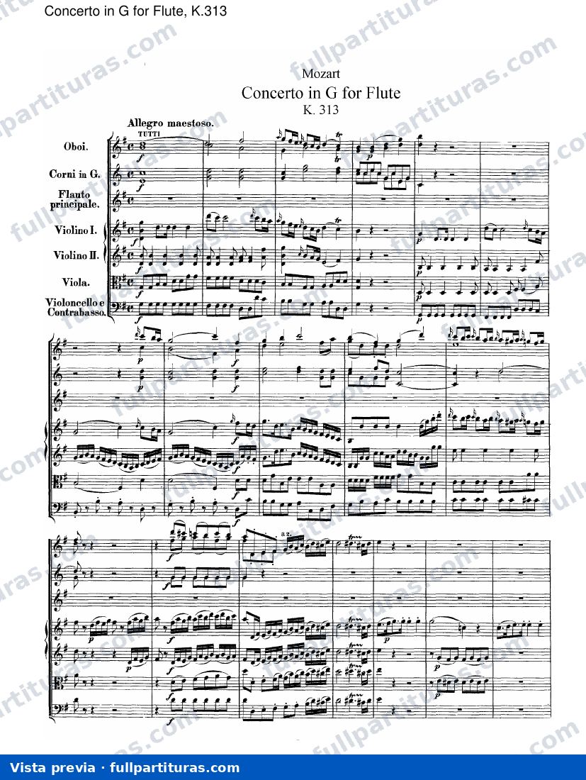Para instrumentos de vientos: Concierto en G para Flauta, Kv.313 — preview
