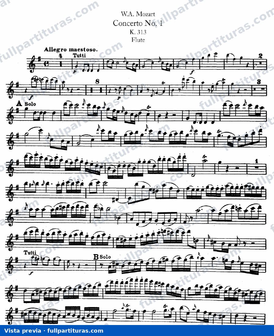 Para instrumentos de vientos: Parte de la Flauta, Kv.313 — preview