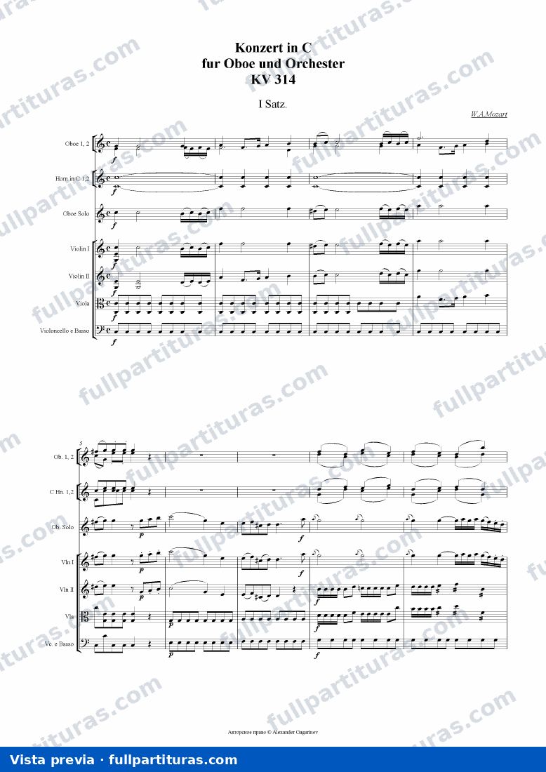 Para instrumentos de vientos: Concierto en C para Oboe, Kv. 314 — preview