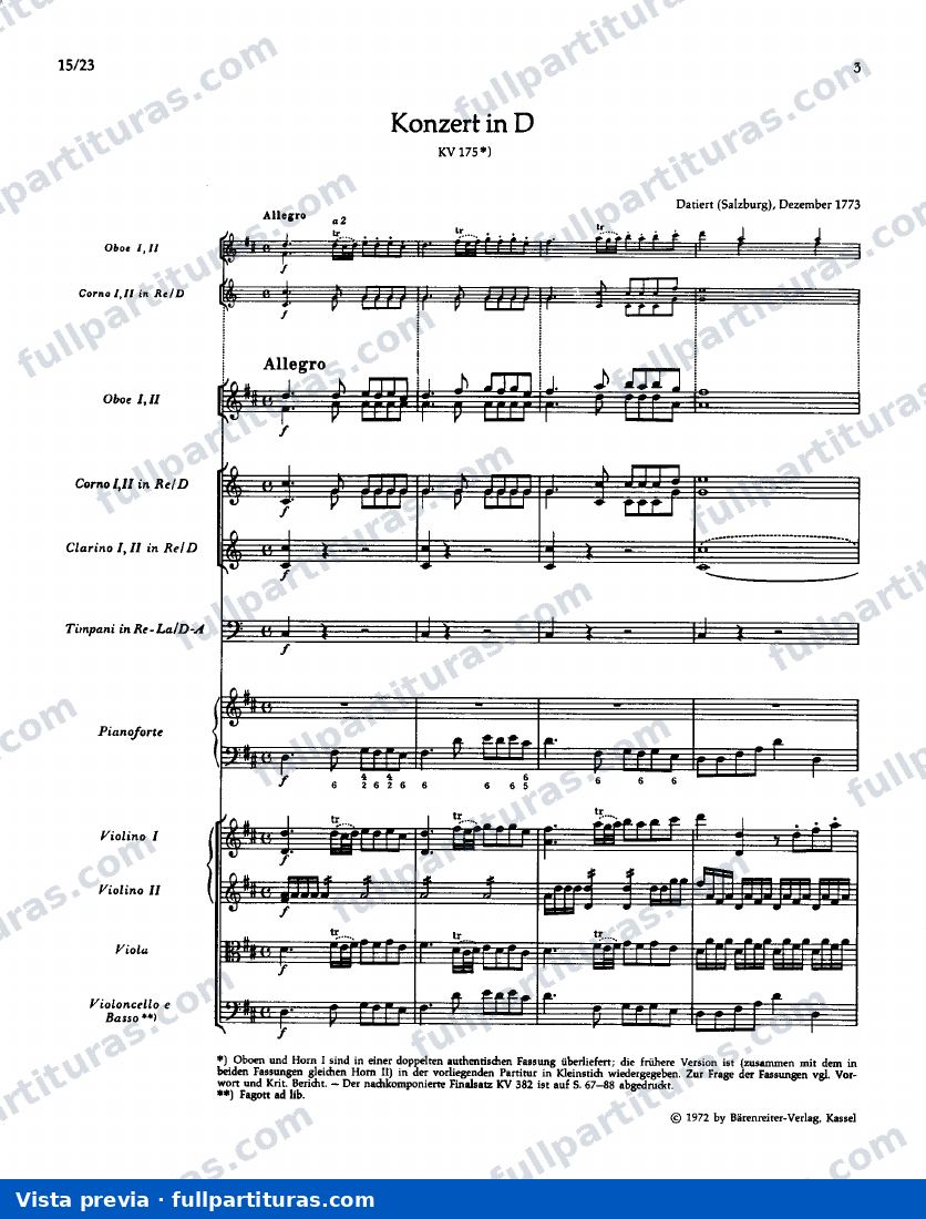 Concierto Nº 5 Kv 175 en Re M — preview