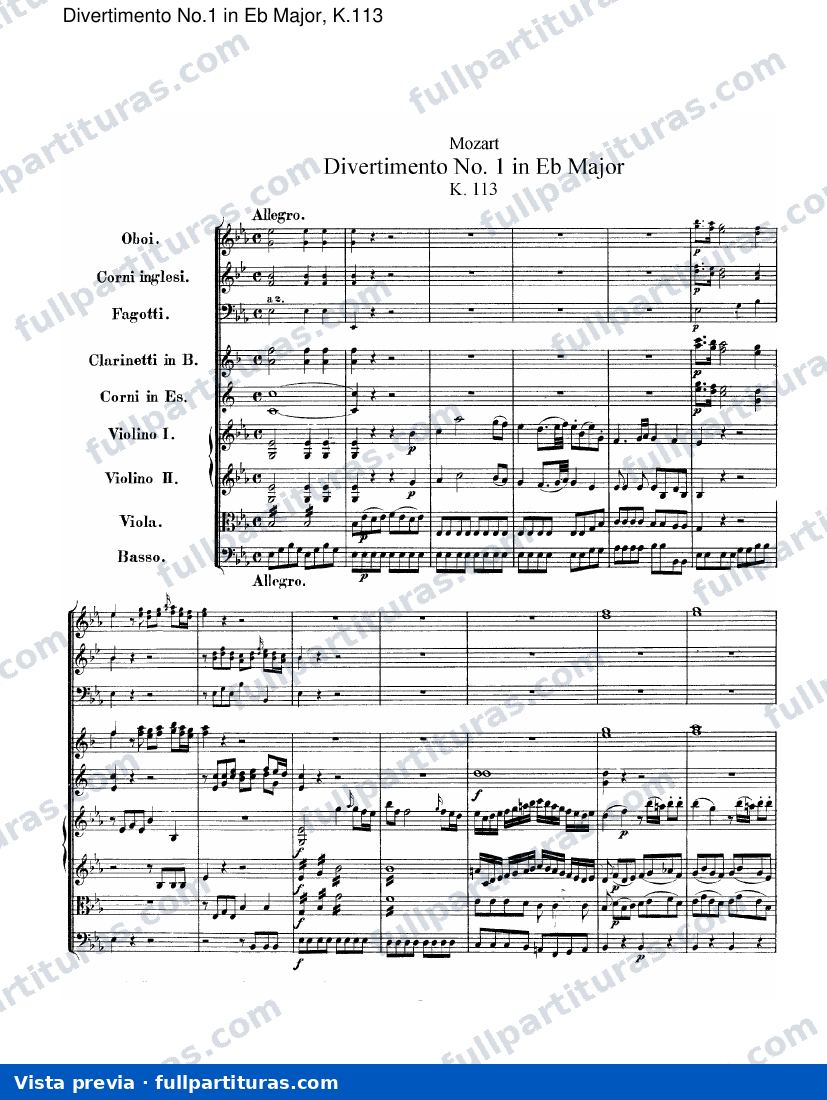 Divertimentos: Divertimento en Eb mayor, Kv.113 — preview