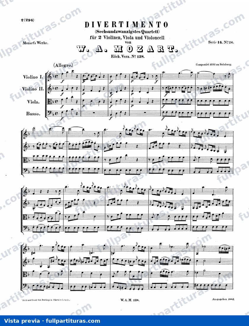 Divertimentos: Divertimento K. 138 — preview