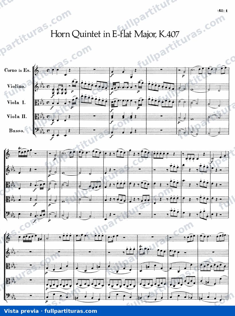 Quinteto para trompa, violín, 2 violas y bajo KV 407 — preview