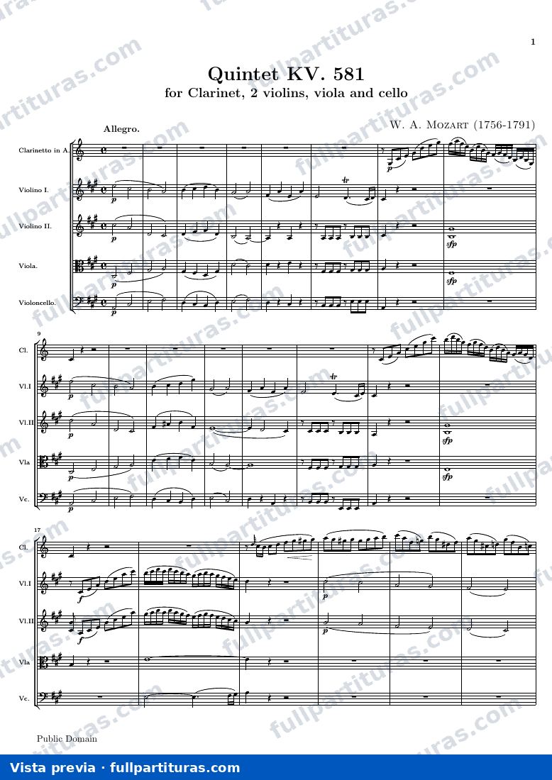 Quinteto para clarinete, 2 violines, viola y violonchello KV 581 — preview