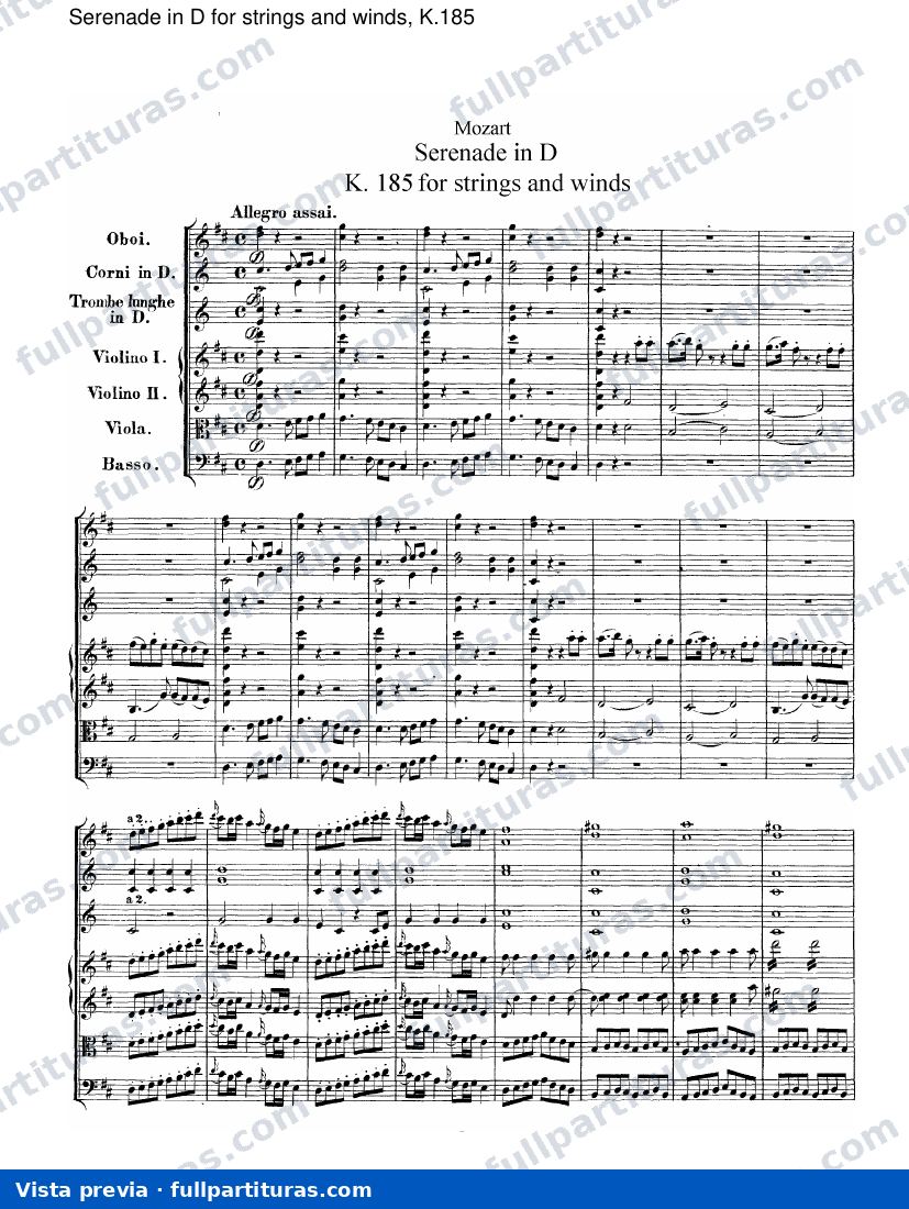 Rondos: Serenata en D para cuerdas y vientos, Kv.185 — preview