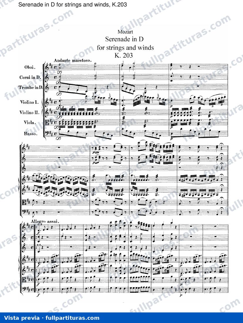 Rondos: Serenata en D para cuerdas y vientos, Kv.203 — preview