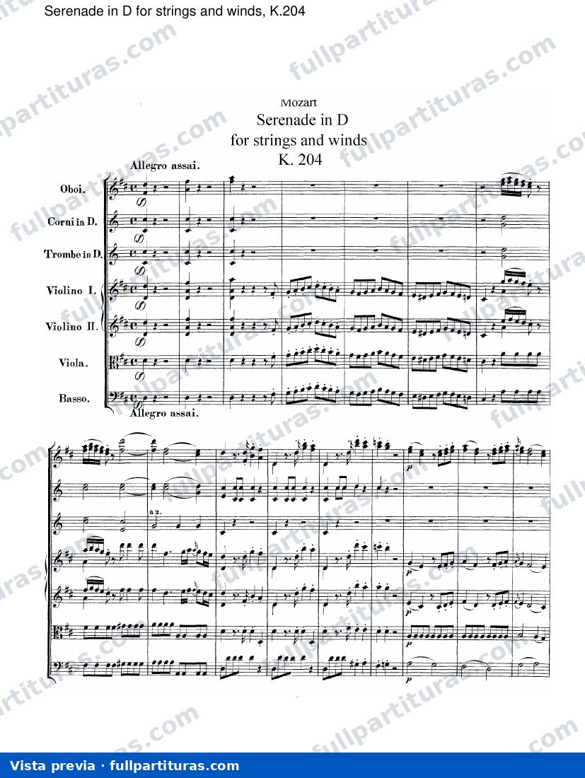 Rondos: Serenata en D para cuerdas y vientos, Kv.204 — preview