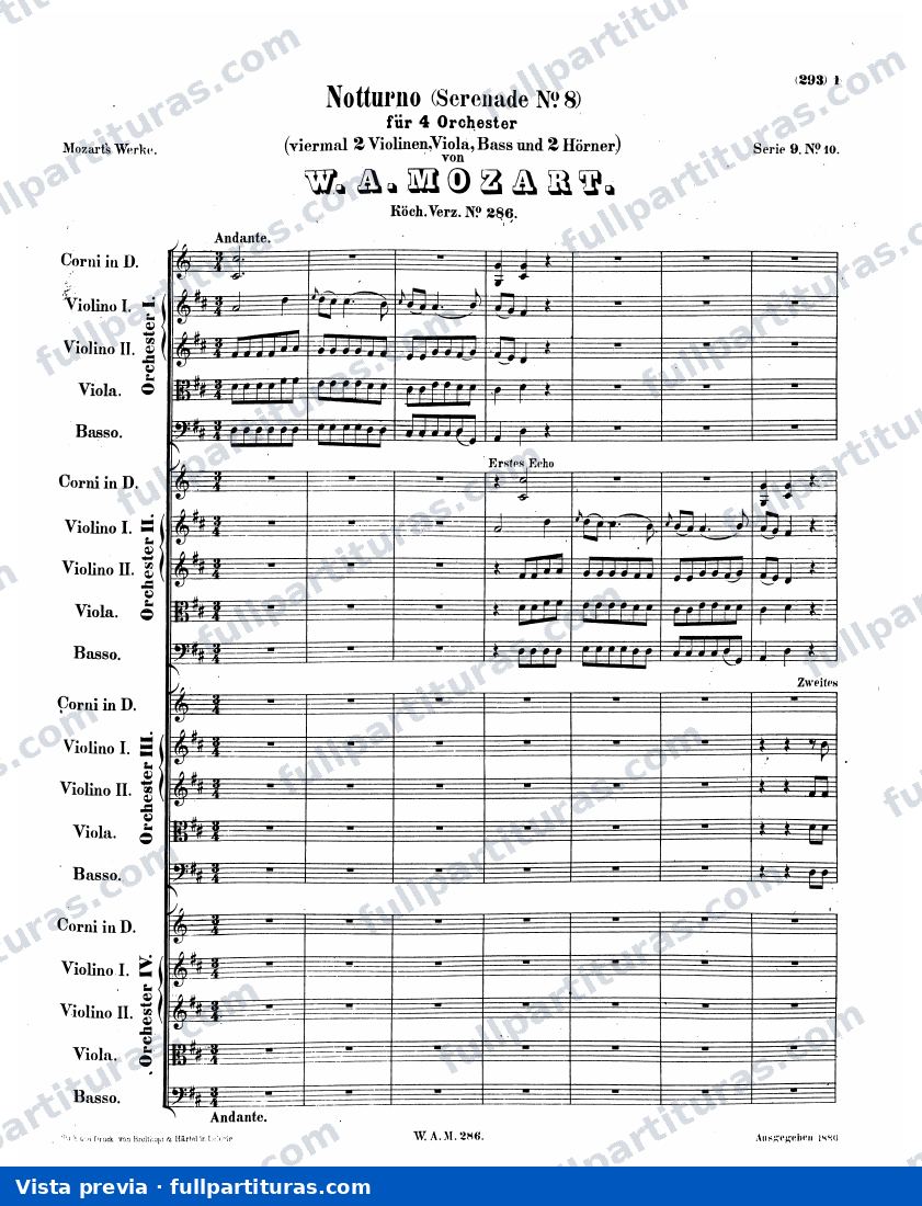 Notturno en D para cuatro orquestras, Kv.286 — preview