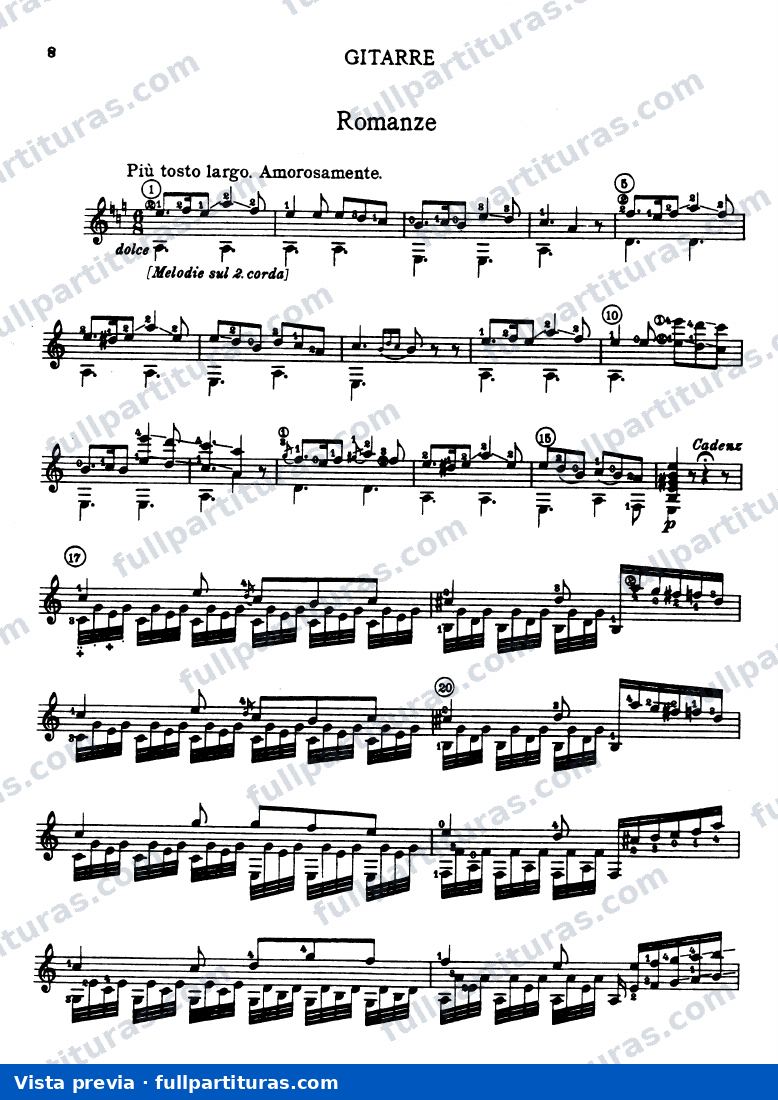 Gran Sonata per chitarra sola con accompagnamento di violino: II - Romanze — preview