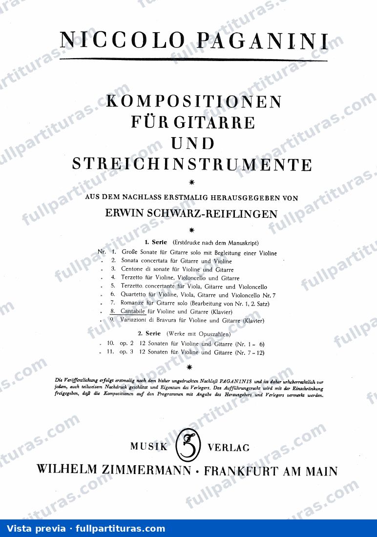 Cantabile for Violin and Guitar, M.S.109 — preview