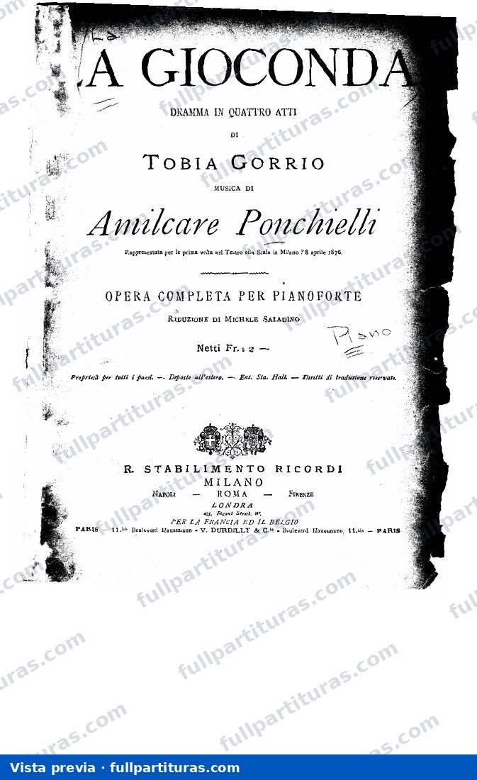 La Gioconda: Versión con acc.de Piano — Vorschau
