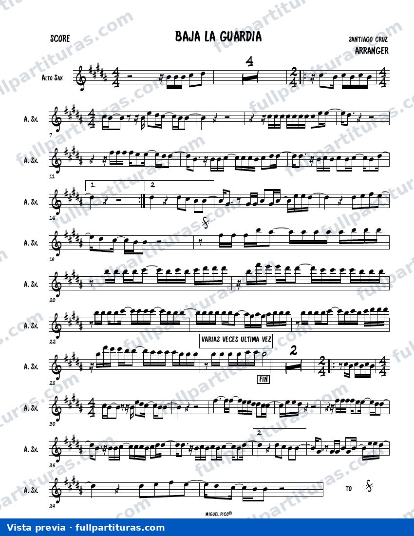 Baja la guardia (Sax) — vista previa