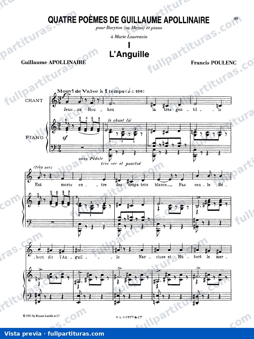 4 Poèmes de Guillaume Apollinaire, FP 58 — preview