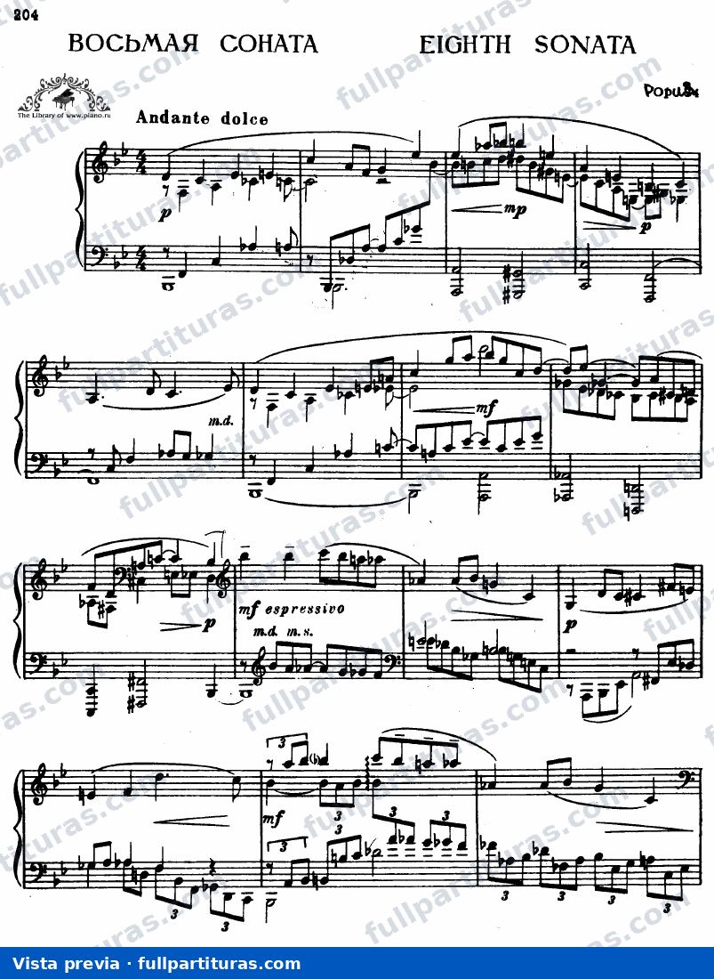 Sonata para piano No.8, Op.84 — preview