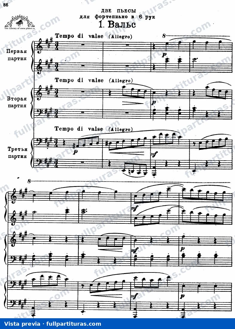 2 Pieces para 6 manos: Vals en La mayor — preview
