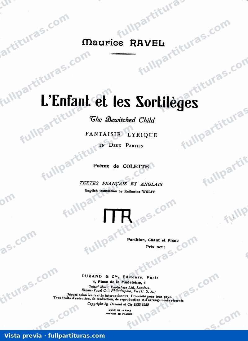 Bolero: L'enfant et les sortilèges (versión con acc. de piano) — preview