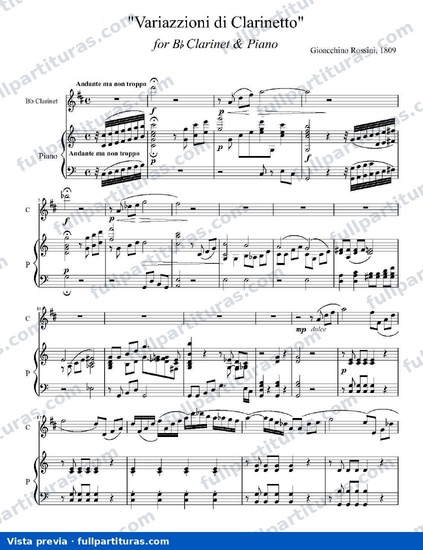 Tema y variazioni per clarinetto — preview