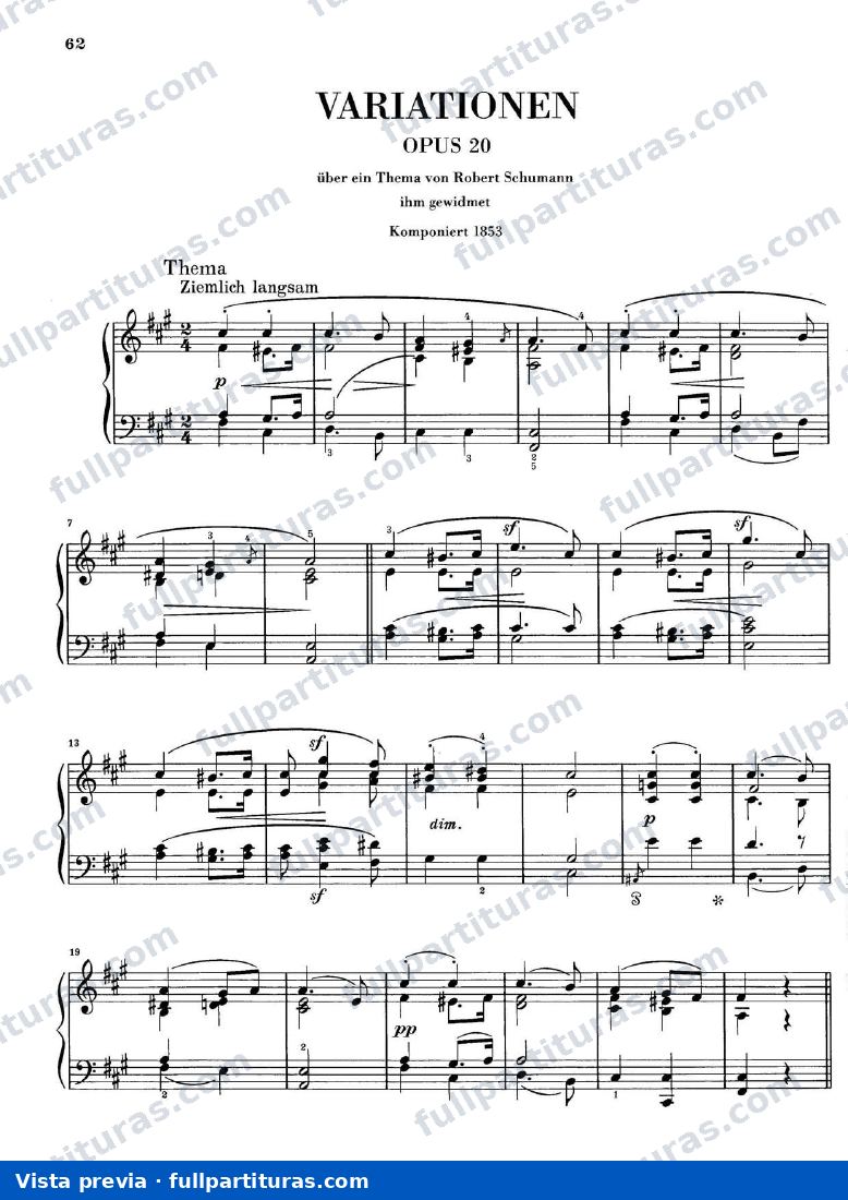 Variaciones sobre un tema de Robert Schumann Op. 20 — vista previa
