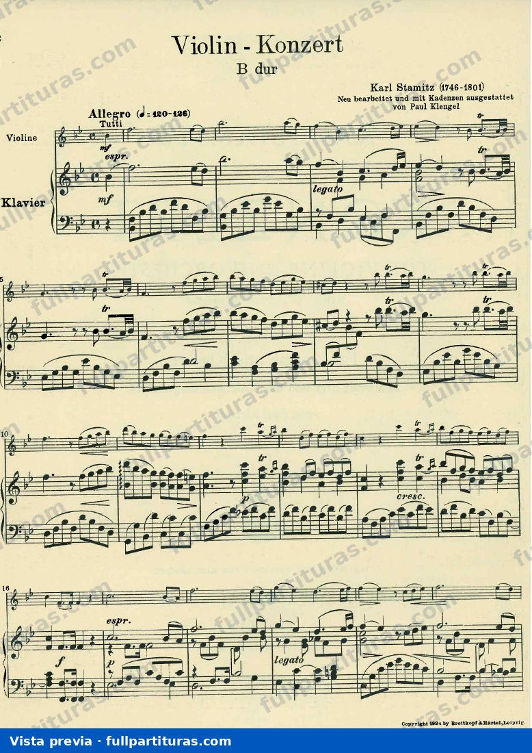 Concierto para Violin en B-flat major — preview