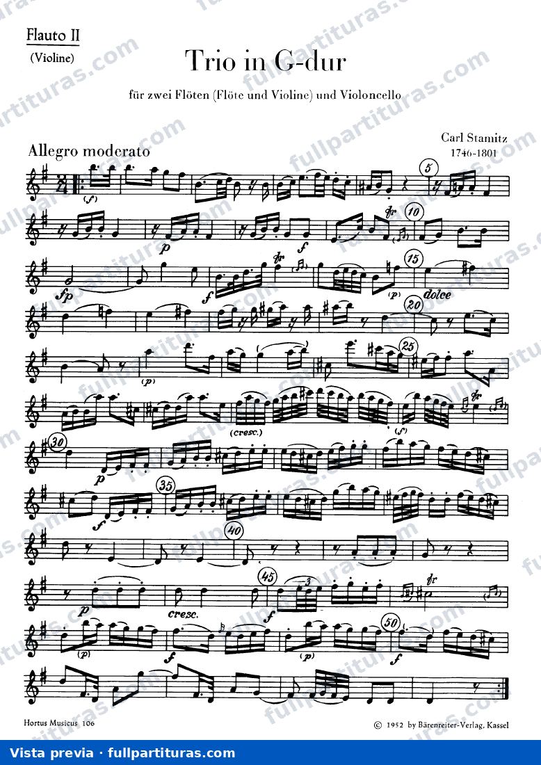 Trio in G major for 2 Flutes and Cello: flauta 2 — preview