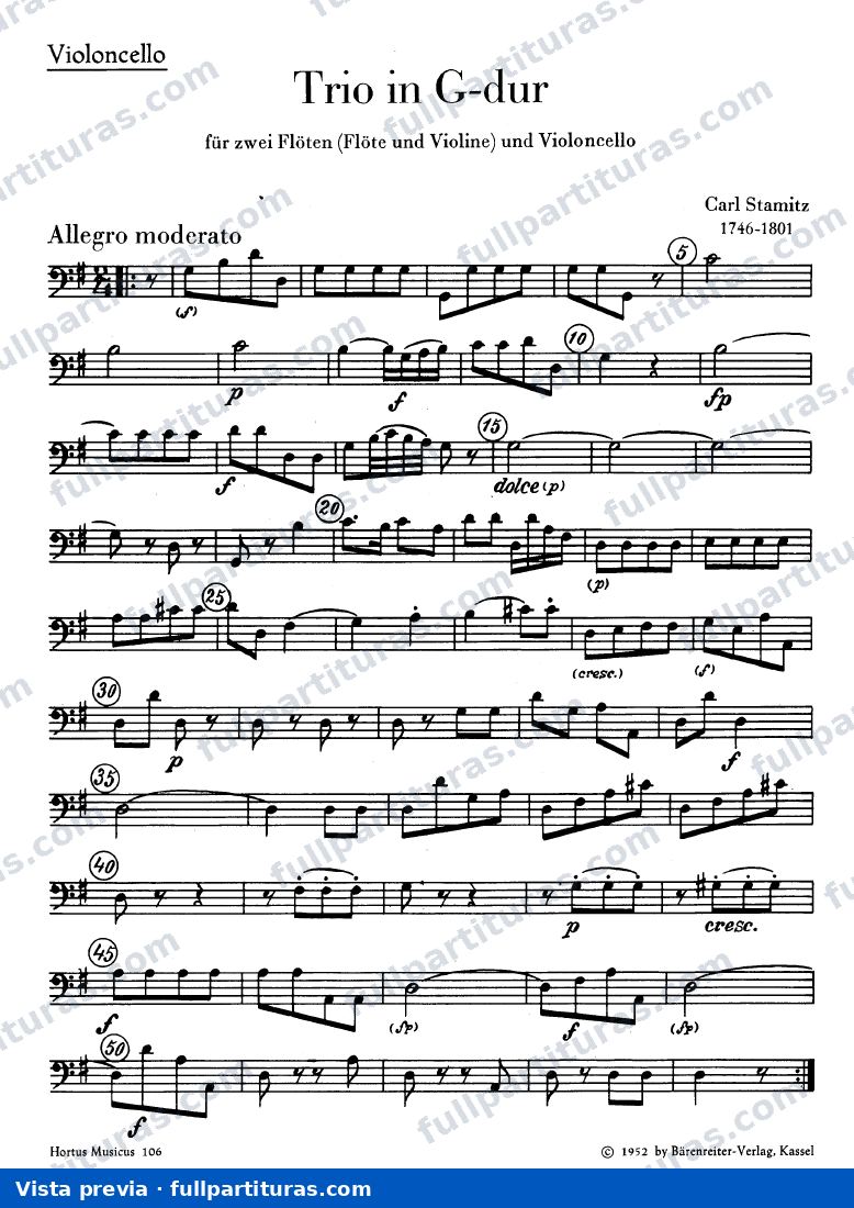 Trio in G major for 2 Flutes and Cello: Violoncello — preview
