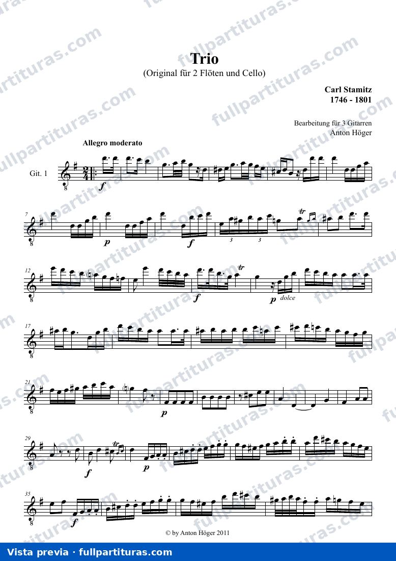 Trio in G major for 2 Flutes and Cello: versión para 3 guitarras — preview