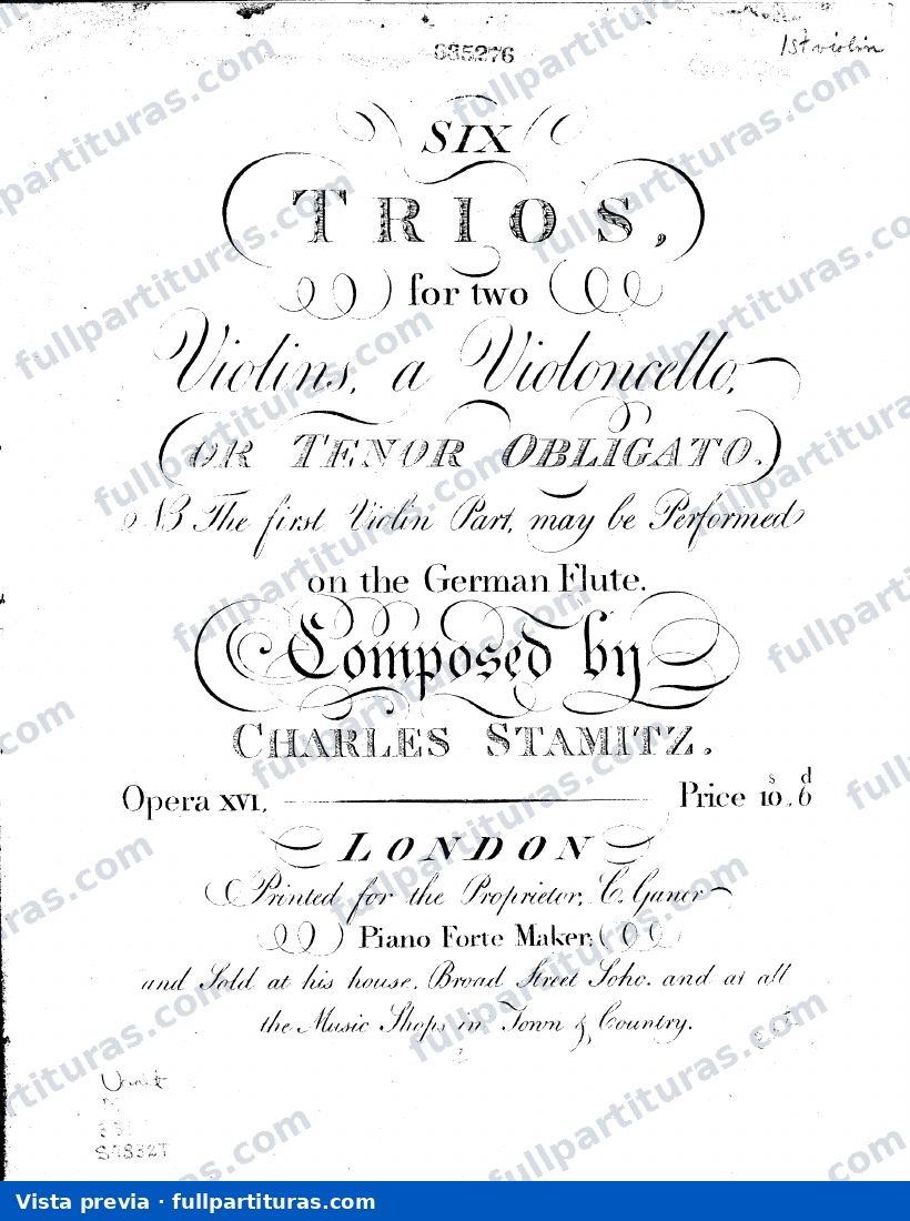 6 Trios, Op.16: parte de la flauta o violín 1 — preview