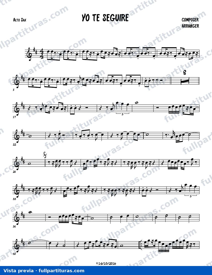 Yo te seguiré (Saxofón Alto) — vista previa