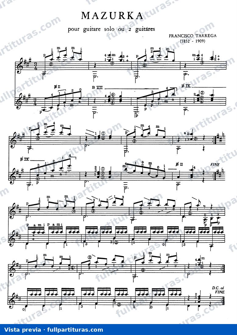 Mazurka para 1 o 2 guitarras — preview