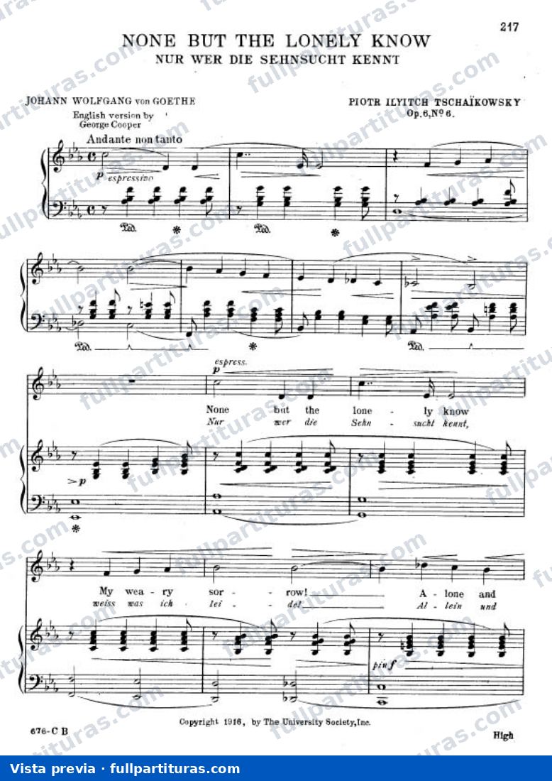 Canciones: "None but the Lonely Know," Op.6, No.6 — vista previa