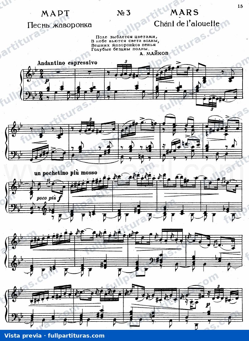 Solo piano: Marzo - Cantos de Alondra — preview