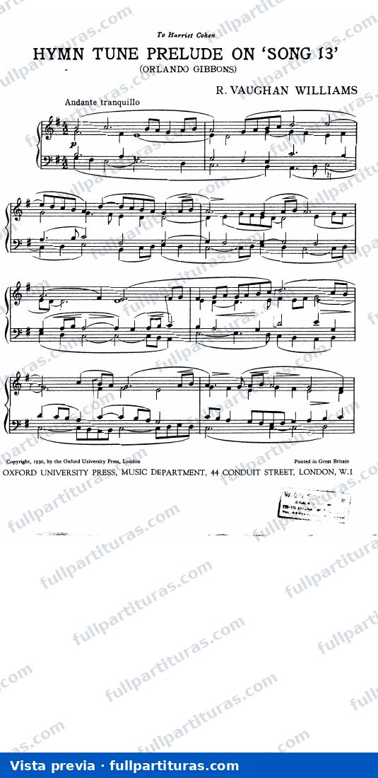 Hugh the Drover: Hymn Tune Prelude on Song 13 — preview