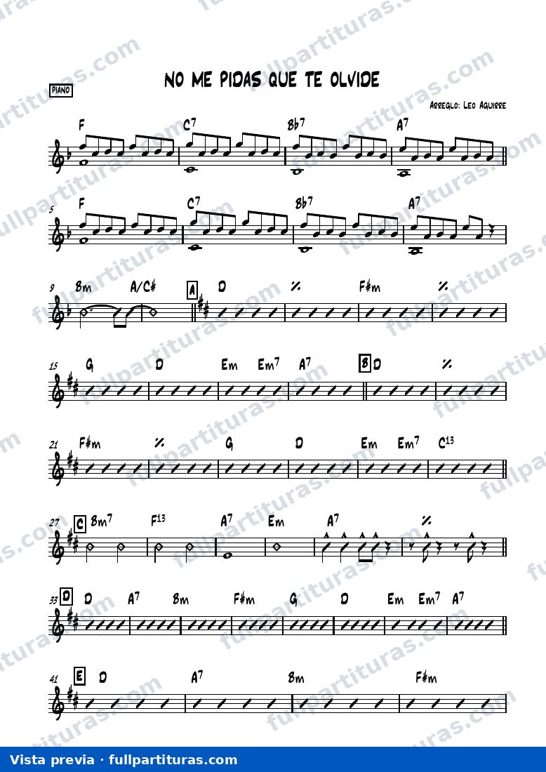 No me pidas que te olvide (Piano) — vista previa