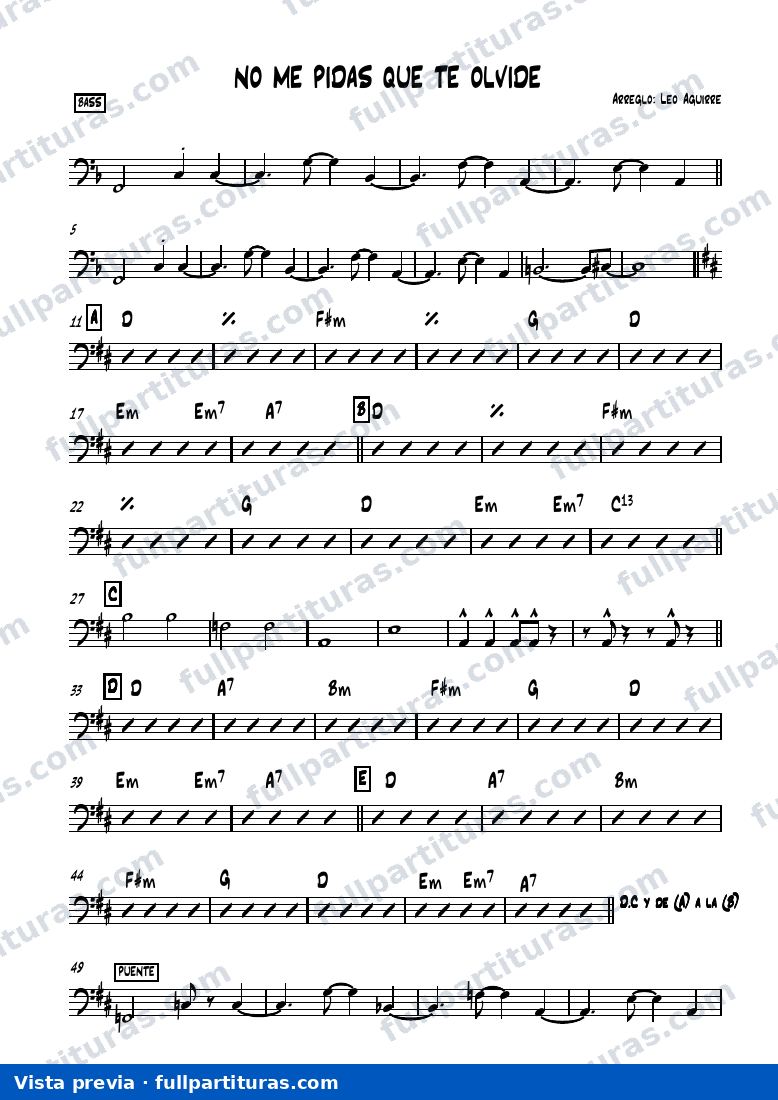 No me pidas que te olvide (Bajo) — preview